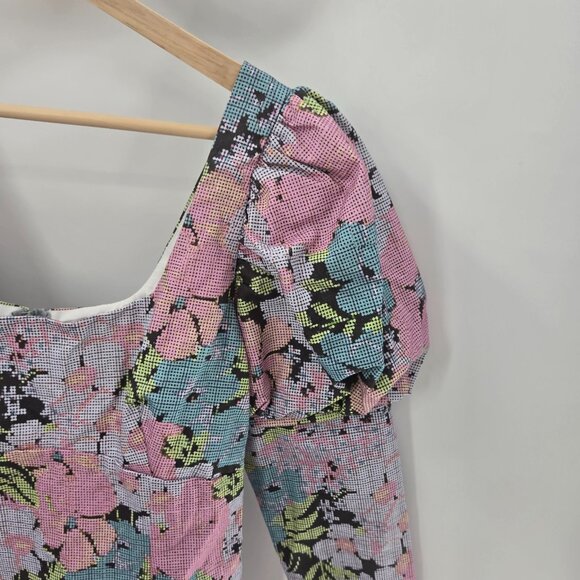 Asos Design Pink Pastel 80s Inspired Puff Sleeve Cotton Mini Dress Size 4 - Picture 7 of 14